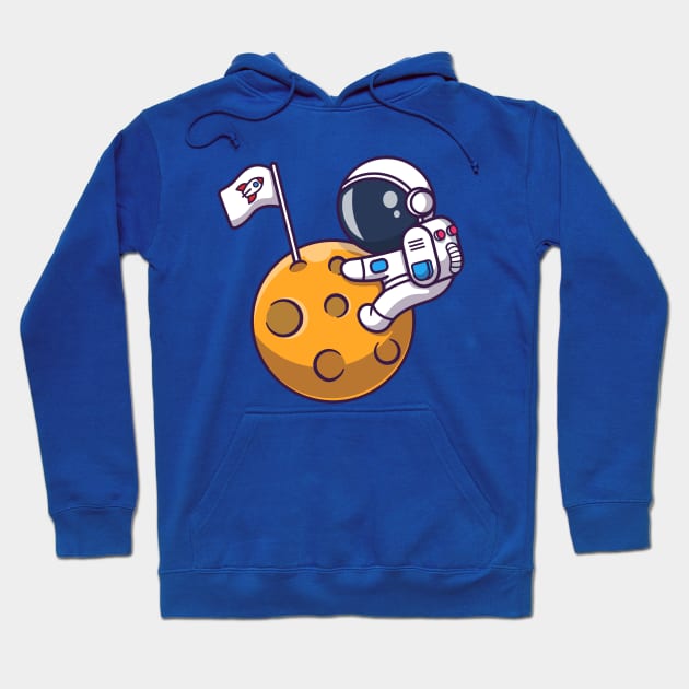 Cute Astronaut On Moon Cartoon Hoodie by Catalyst Labs